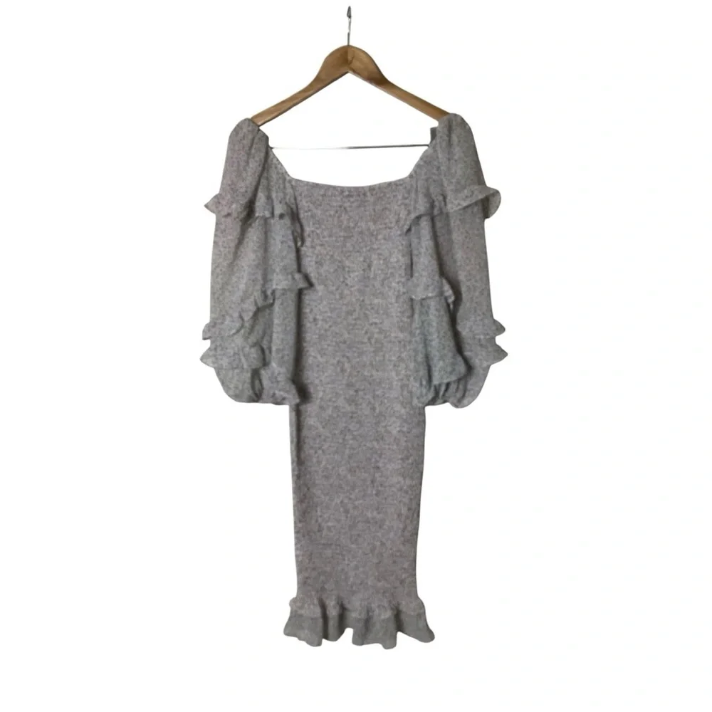 Petal and Pup Leia Long Sleeve Midi Bodycon Square Neck Grey Dress US 2 - Picture 5 of 8